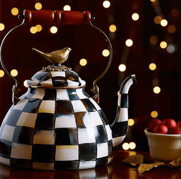 MacKenzie-Childs Courtly Check Enamel 3 Qt. Tea Kettle with Bird Review ...